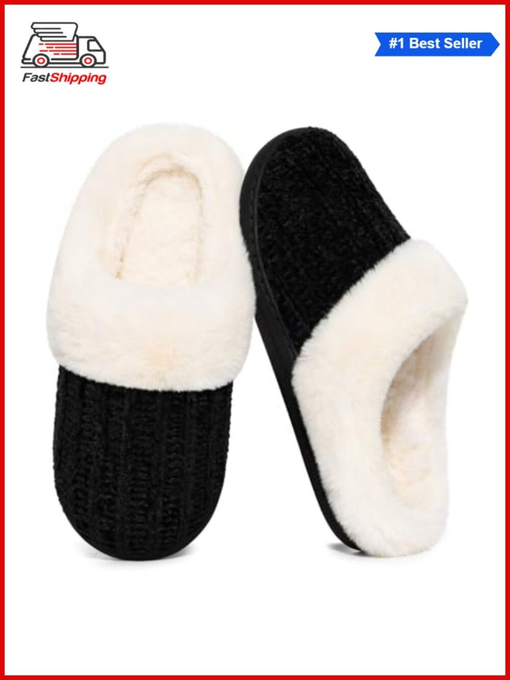 ✨ Chenille Knit Fuzzy Slippers Memory Foam Warm House Shoes Faux Fur